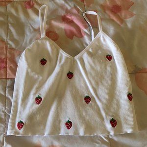 Strawberry White Crop Top